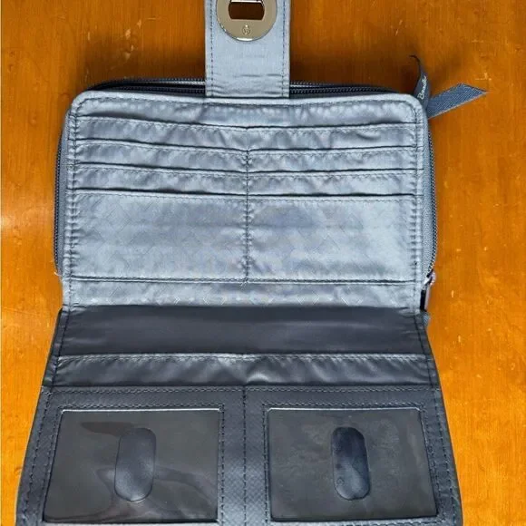 Vera Bradley Quilted Gray Wallet with silver colored turn lock - Picture 5 of 6